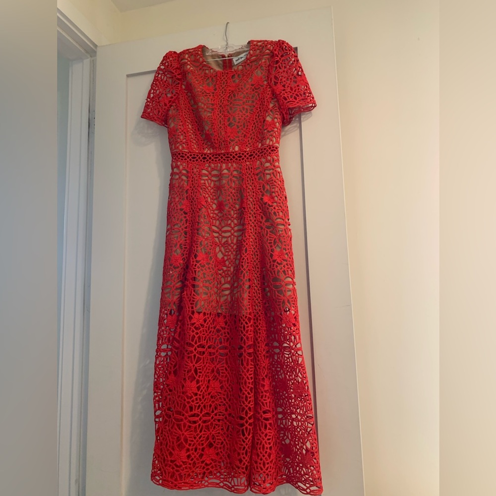 Self-portrait red lace midi dress